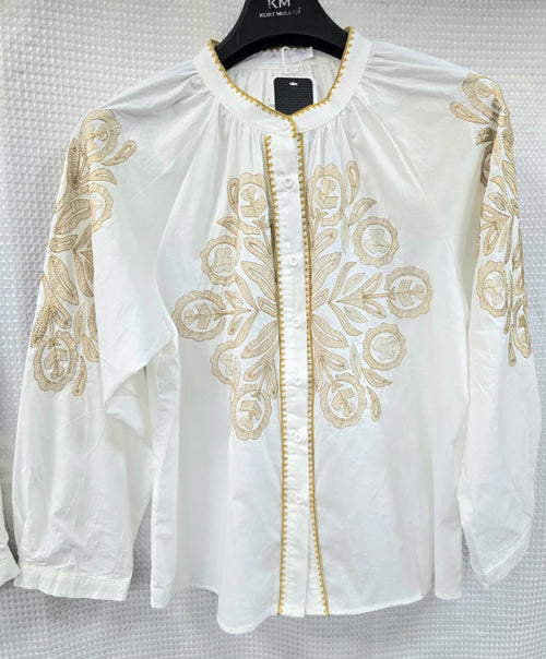 Mandarin Embroidery Cotton Shirt