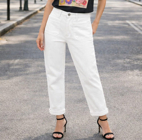 White Mom Fit 2 Front Pocket Voggo Jeans