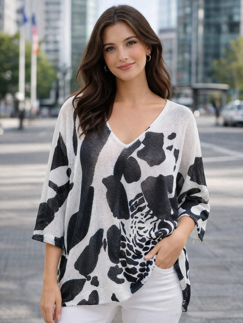 Cheetah Print V Neck Mesh Knit