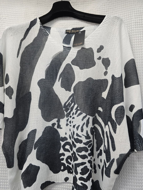 Cheetah Print V Neck Mesh Knit
