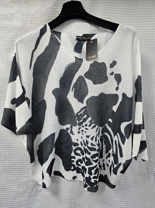 Cheetah Print V Neck Mesh Knit