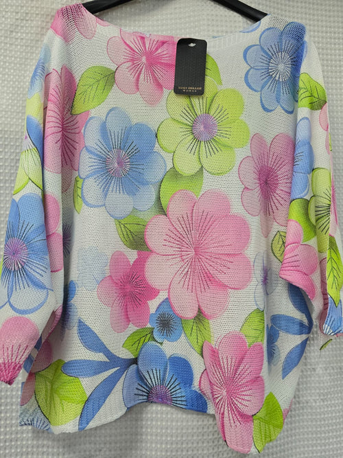 Pastel Multi Daisy Fine Mesh Knit