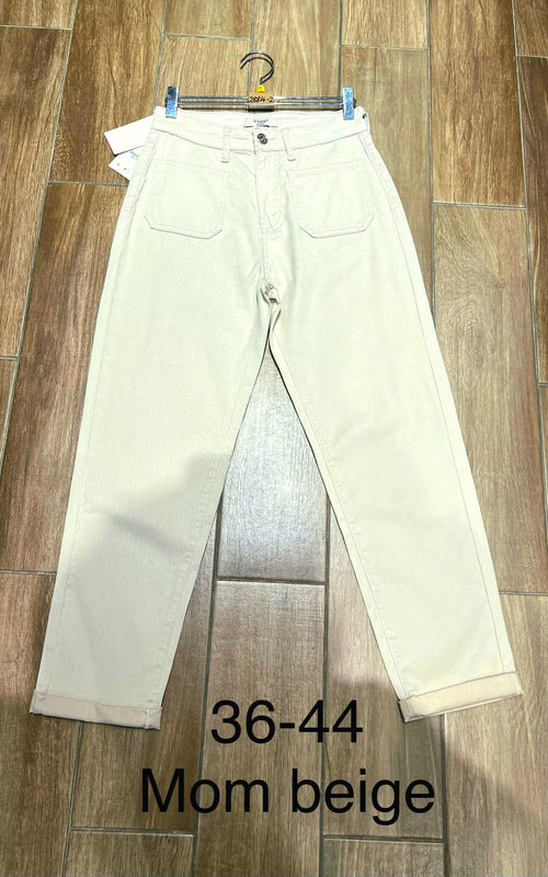 Beige Mom Fit Two Front Pocket Voggo Jeans