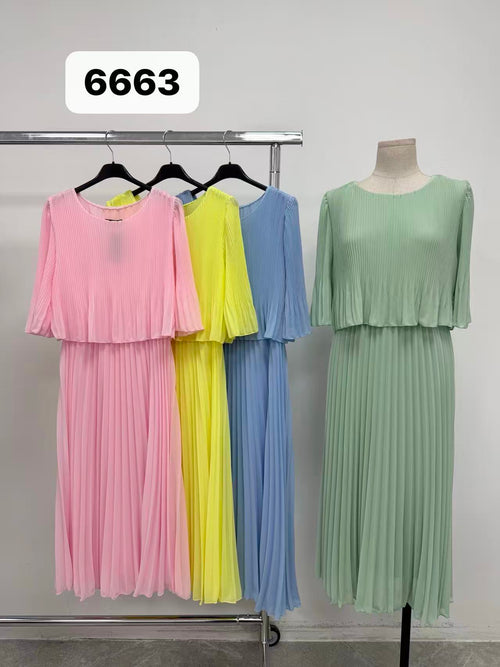 Plain Crew Cape Pleated Plisse Maxi Dress