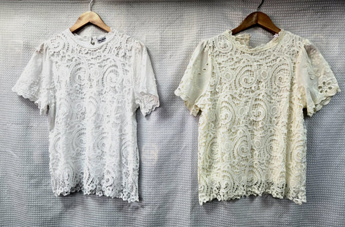 Crew Neck Daisy Embroidery Crochet Top