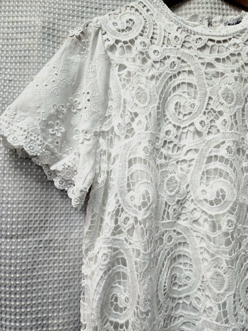 Crew Neck Daisy Embroidery Crochet Top