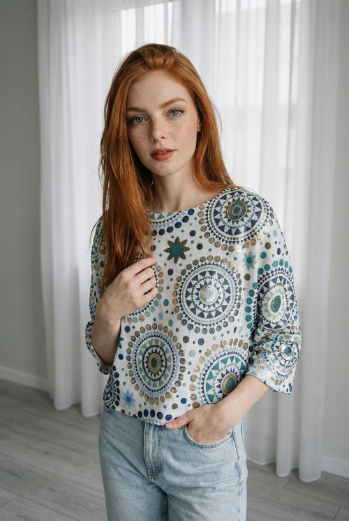 Mosaic Print Fine Mesh Knit