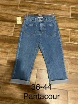 Front 2 Pocket Capri Turn Up Stretch Short Jeans