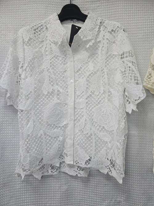 Lace Collar Short Sleeve Shirt