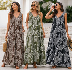 Leaf Parachute V Cotton Maxi Dress