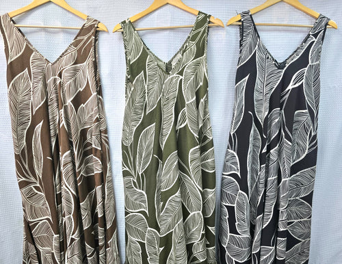 Leaf Parachute V Cotton Maxi Dress