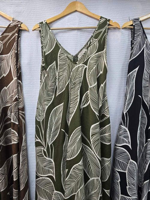 Leaf Parachute V Cotton Maxi Dress