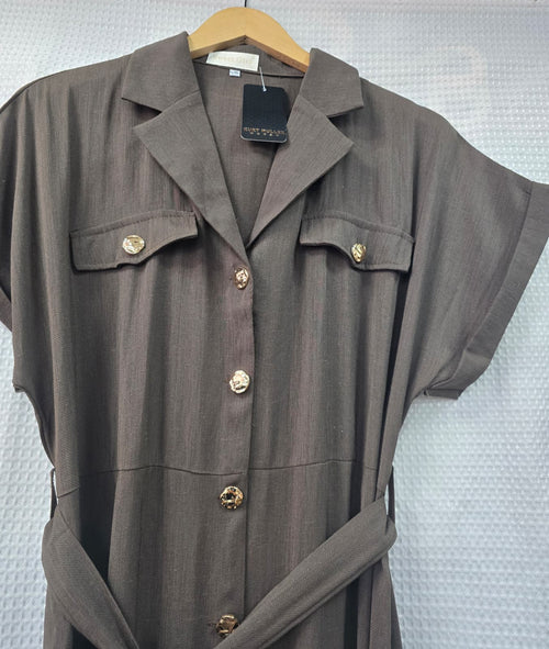 Pure Cotton Textured Gold Button Shirt Maxi Dress