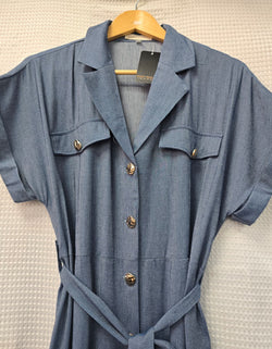 Pure Cotton Textured Gold Button Shirt Maxi Dress