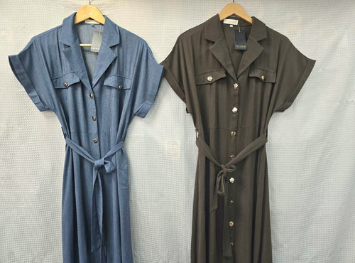 Pure Cotton Textured Gold Button Shirt Maxi Dress