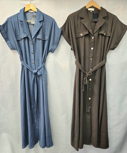 Pure Cotton Textured Gold Button Shirt Maxi Dress