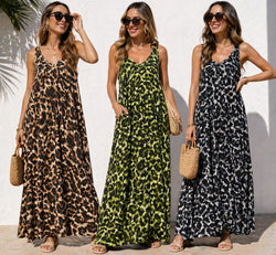 Leopard Parachute V Cotton Lurex Maxi Dress