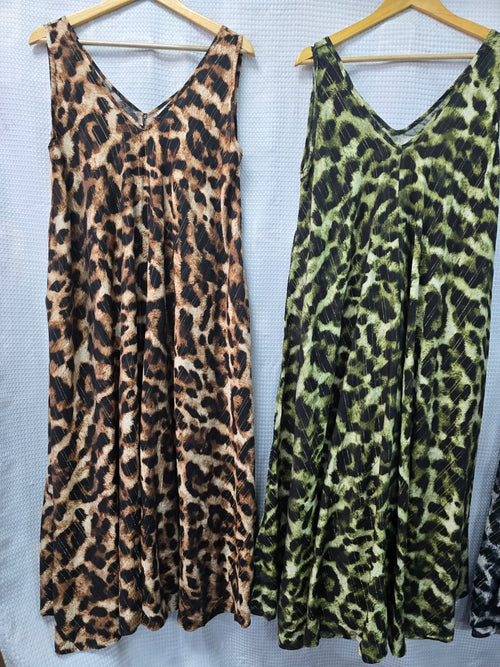 Leopard Parachute V Cotton Lurex Maxi Dress