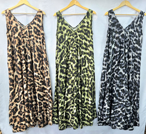 Leopard Parachute V Cotton Lurex Maxi Dress