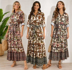 Lotus Contrast Print Belted Shirt Dress