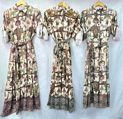 Lotus Contrast Print Belted Shirt Dress