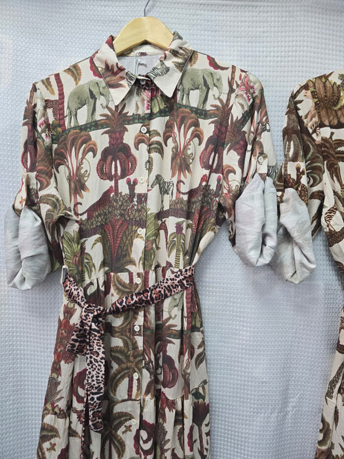 Lotus Contrast Print Belted Shirt Dress