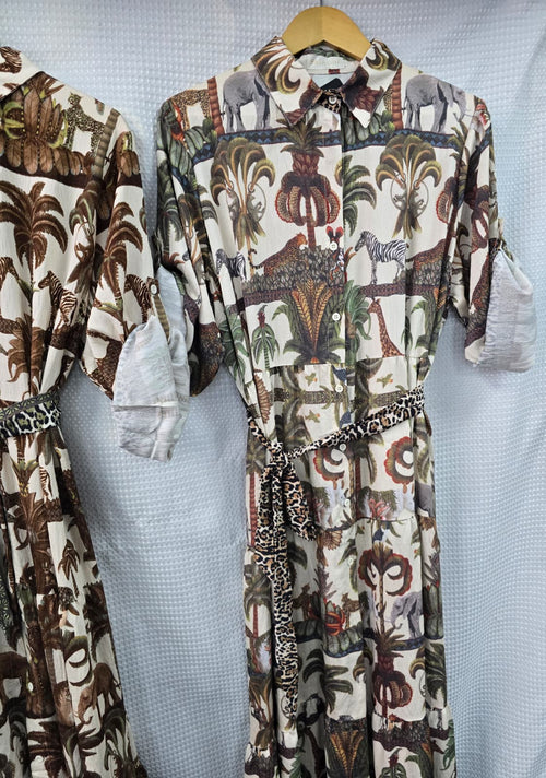 Lotus Contrast Print Belted Shirt Dress