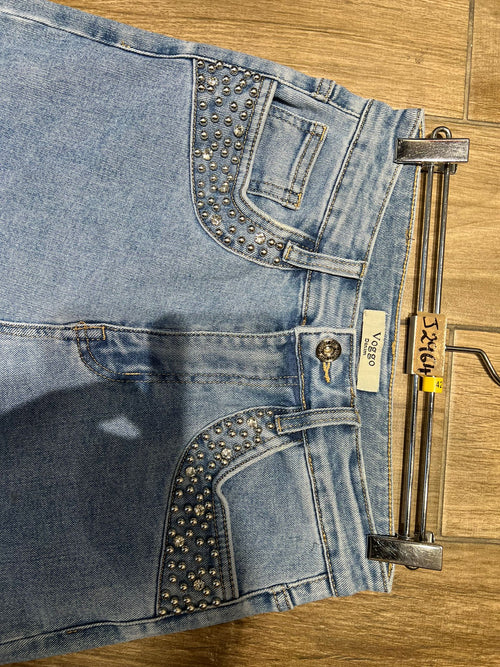 Crystal Embellished Pocket Voggo Wide Leg Jeans