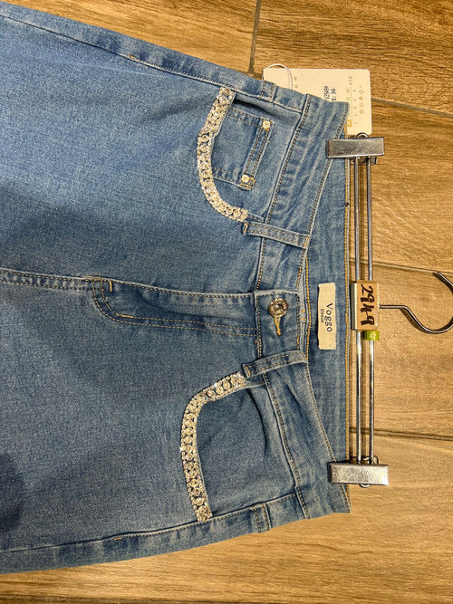 Diamante Trim Pocket Straight Leg Voggo Stretch Jeans