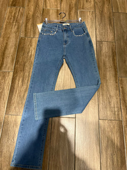 Pearl Pocket Trim Straight Leg Stretch Voggo Jeans