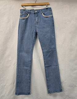 Diamante Trim Pocket Straight Leg Voggo Stretch Jeans