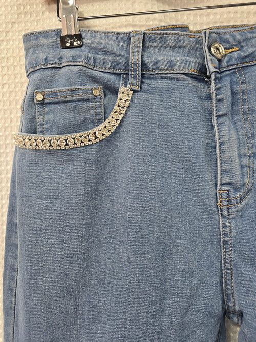Diamante Trim Pocket Straight Leg Voggo Stretch Jeans