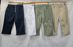 Silver Button Detail Capri Cotton Stretch Voggo Short Jeans