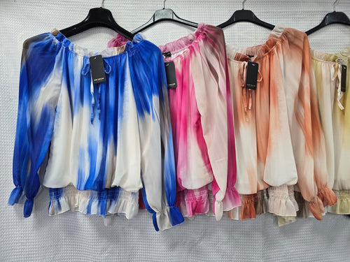 Tye Dye Long Sleeve Ruffle Blouse