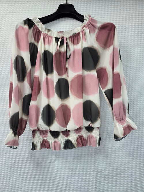 Dotty Long Sleeve Ruffle Blouse