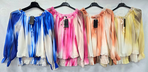 Tye Dye Long Sleeve Ruffle Blouse