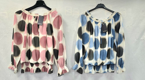 Dotty Long Sleeve Ruffle Blouse