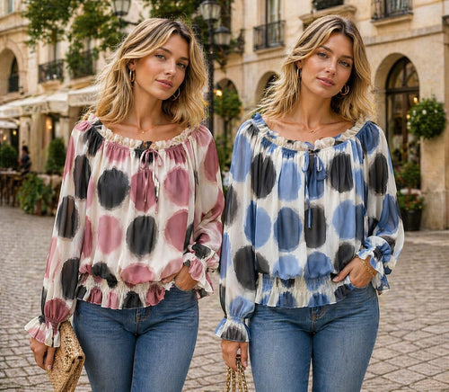 Dotty Long Sleeve Ruffle Blouse