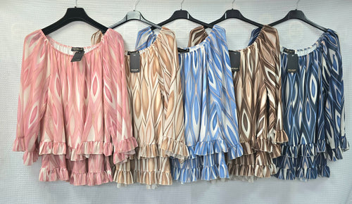 Swirl Long Sleeve Tier Hem Blouse
