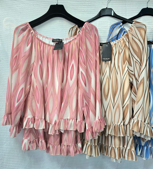 Swirl Long Sleeve Tier Hem Blouse