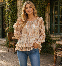 Swirl Long Sleeve Tier Hem Blouse