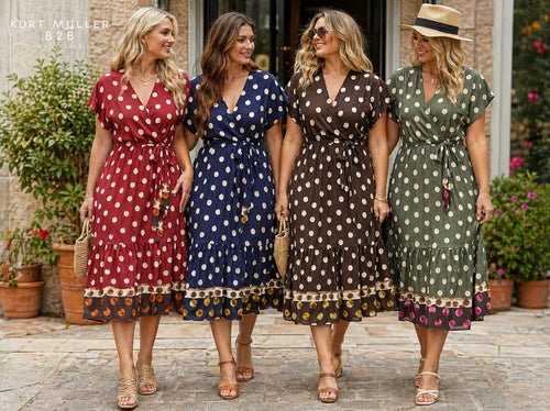 Polka Dot Belted Tier Midi Dress