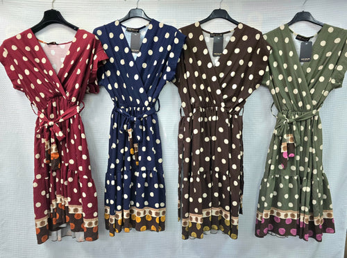 Polka Dot Belted Tier Midi Dress