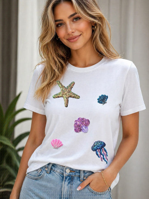 Coral Reef Sequin Embellished T-shirt