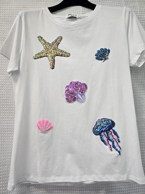 Coral Reef Sequin Embellished T-shirt