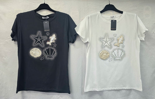 Beluga Crystal Shell Cotton T-shirt Top
