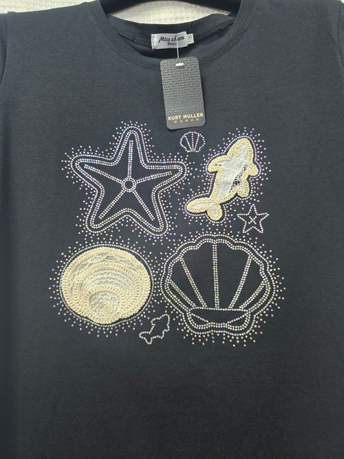 Beluga Crystal Shell Cotton T-shirt Top