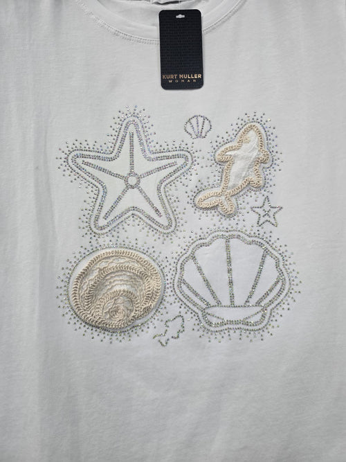 Beluga Crystal Shell Cotton T-shirt Top