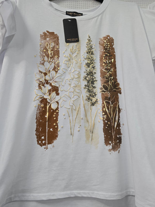 Stroke Flower Cotton High Low T-shirt