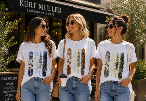 Stroke Flower Cotton High Low T-shirt